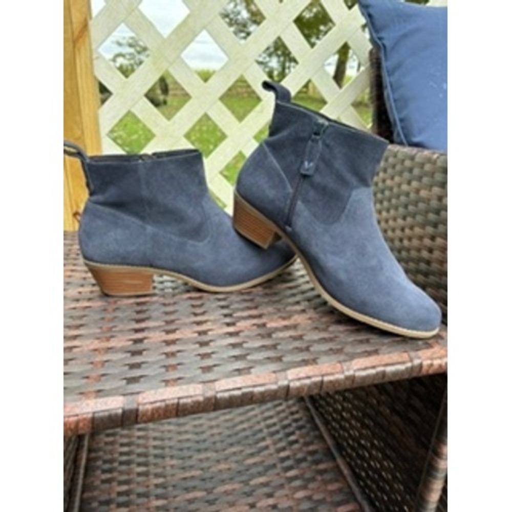 Vionic Vera Navy Blue Suede Ankle Boots Womens 9 Wide Block Heel Zip Booties